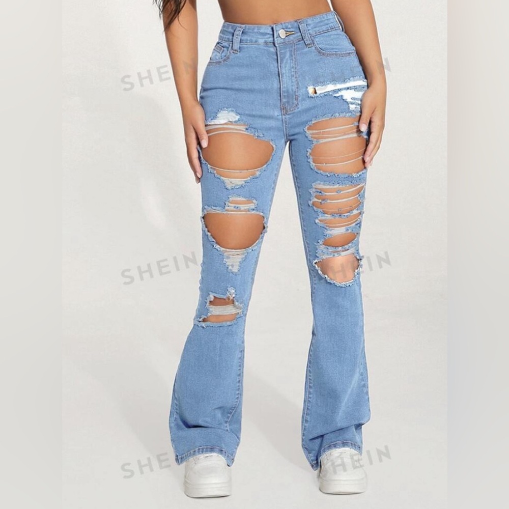 Shein bootcut jeans has holes in them size small